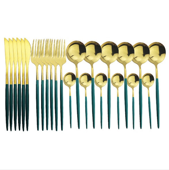 Set de 24 tacamuri, elegant si rafinat, cu un finisaj luxos, verde cu auriu