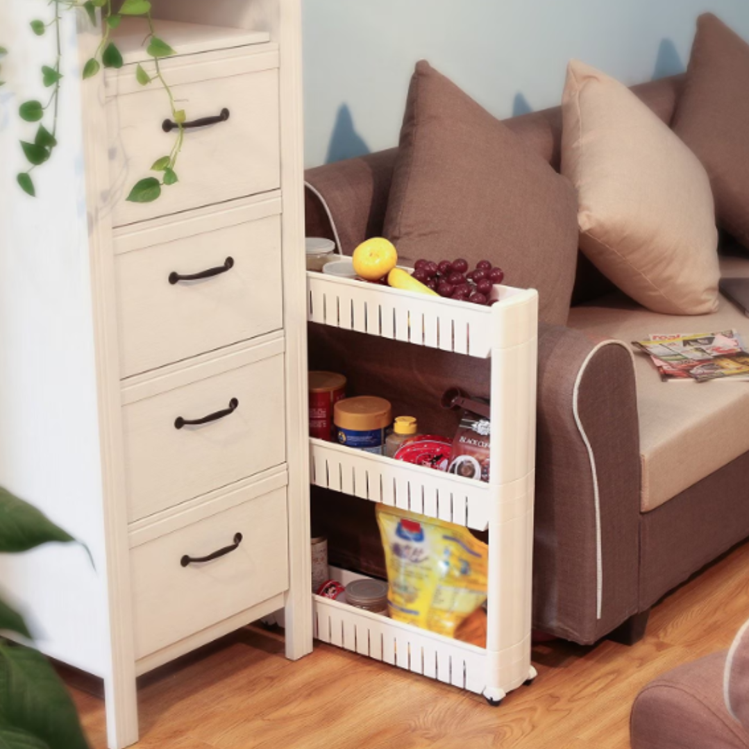 Etajera mobila cu roti pentru spatii inguste - 3 rafturi organizare optima
