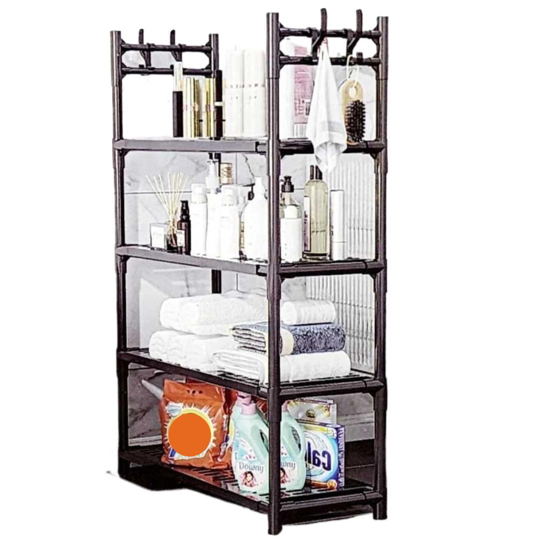 Organizator incaltaminte si baie cu 4 etajere si agatatori - Suport multifunctional pentru casa