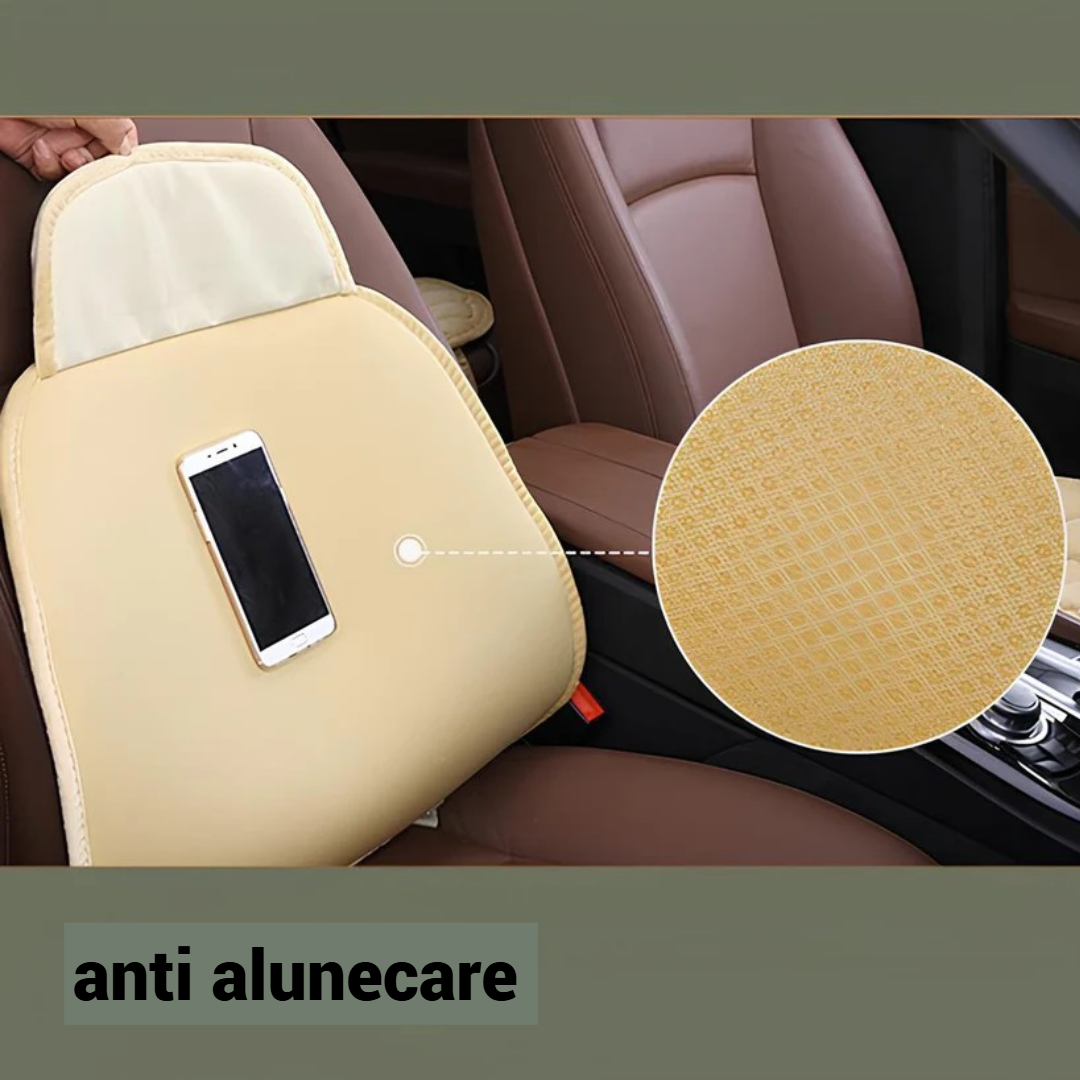 Set 3 Huse Auto Premium cu Buzunare - Scaune Fata si Bancheta, Crem, Material Antiderapant