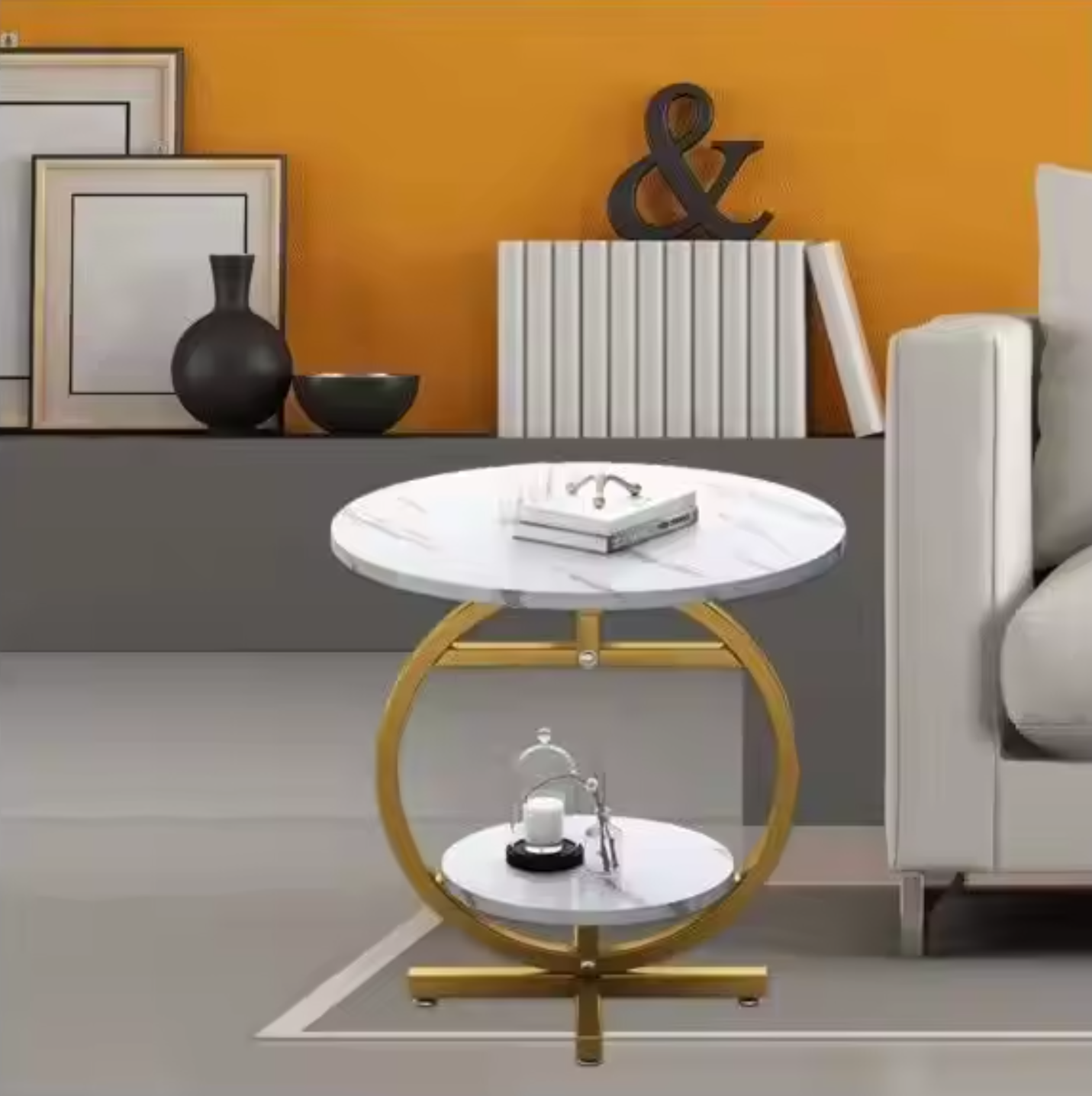 Masa cafea rotunda cu 2 nivele - Design modern tip marmura eleganta