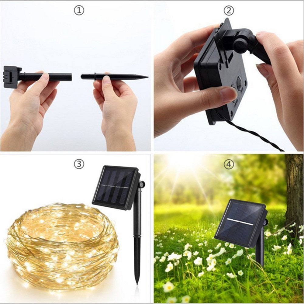 Ghirlanda Luminoasa Solara din Cupru - 100 LED-uri, 10m, Rezistenta Exterior IP65