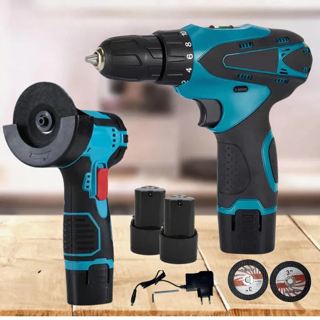 Set Polizor unghiular & Masina de gaurit cu impact 48V cu 2 baterii + 5 discuri cadou