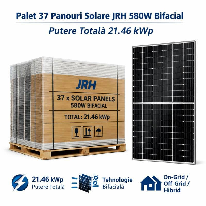 Palet 37 Panouri Solare JRH 580W Bifacial – Putere Totală 21.46 kWp, N type