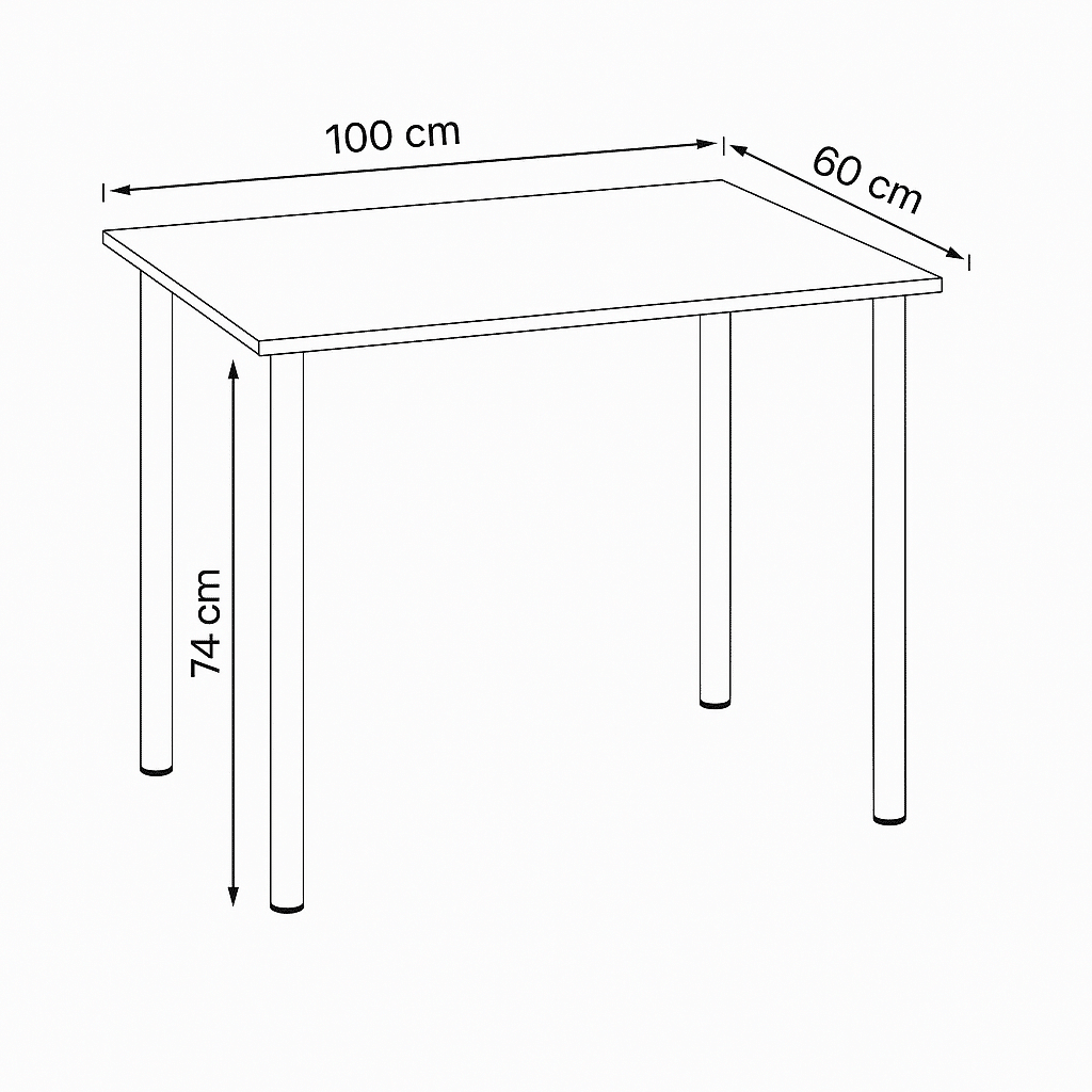 Masă birou Modernă Albă, 100x60x74 cm — Design Minimalist, Blat MDF și Picioare Metalice”