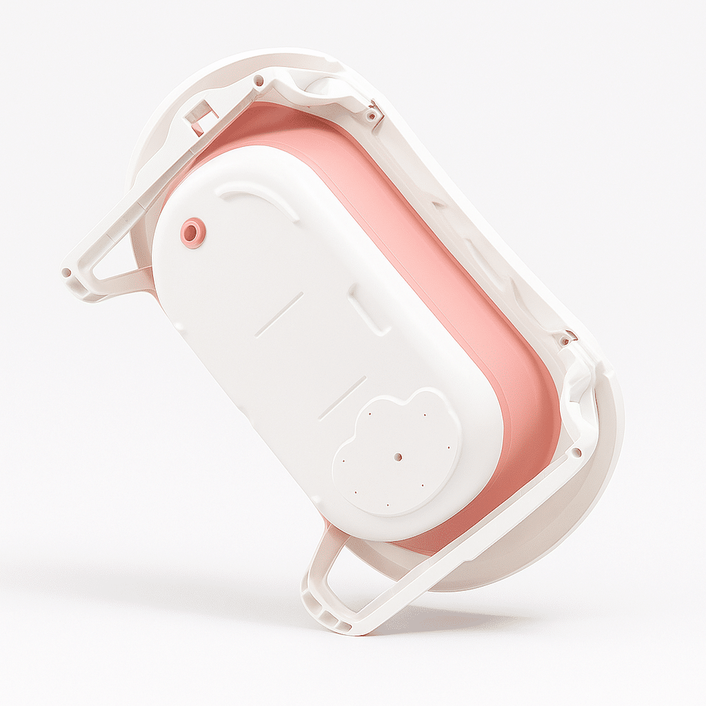 cadita cu pernuta pentru bebelusi termometru digital incorporat pliabila dop de scurgere picioare anti alunecare design ergonomic roz