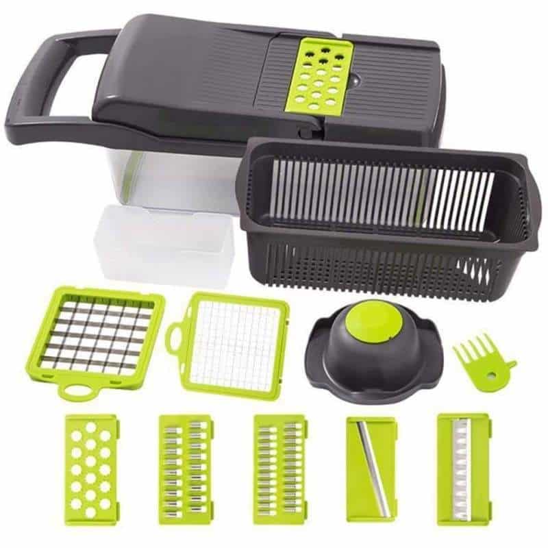 Razatoare multifunctionala 16 in 1JRH pentru legume, fructe, branzeturi, gri/verde