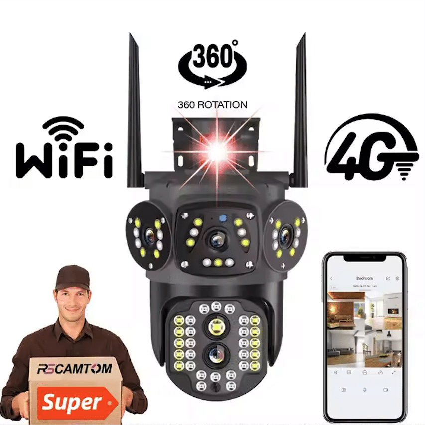 Camera de supraveghere cu panou solar 4G Cartela SIM, Wifi , Zoom 10X, 3 Ecrane, Rezolutie 4K, Detectie umana, Urmarire automata, IP66