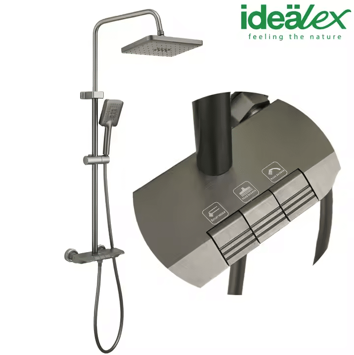coloana de duș termostatic cu baterie 3 butoane C-7 – Gri Închis Mat | Idealex