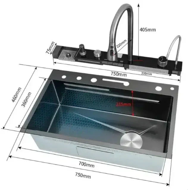Chiuveta multifunctionala inox, cu led, gri 75×46 afisaj digital a temperaturii