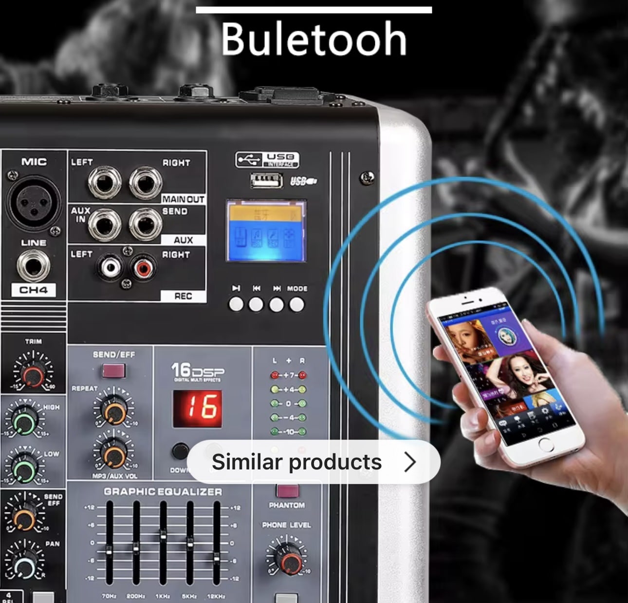 Mixer Audio DJ & Karaoke GAX-ML4, 4 Canale, 16 Efecte DSP, Bluetooth/USB