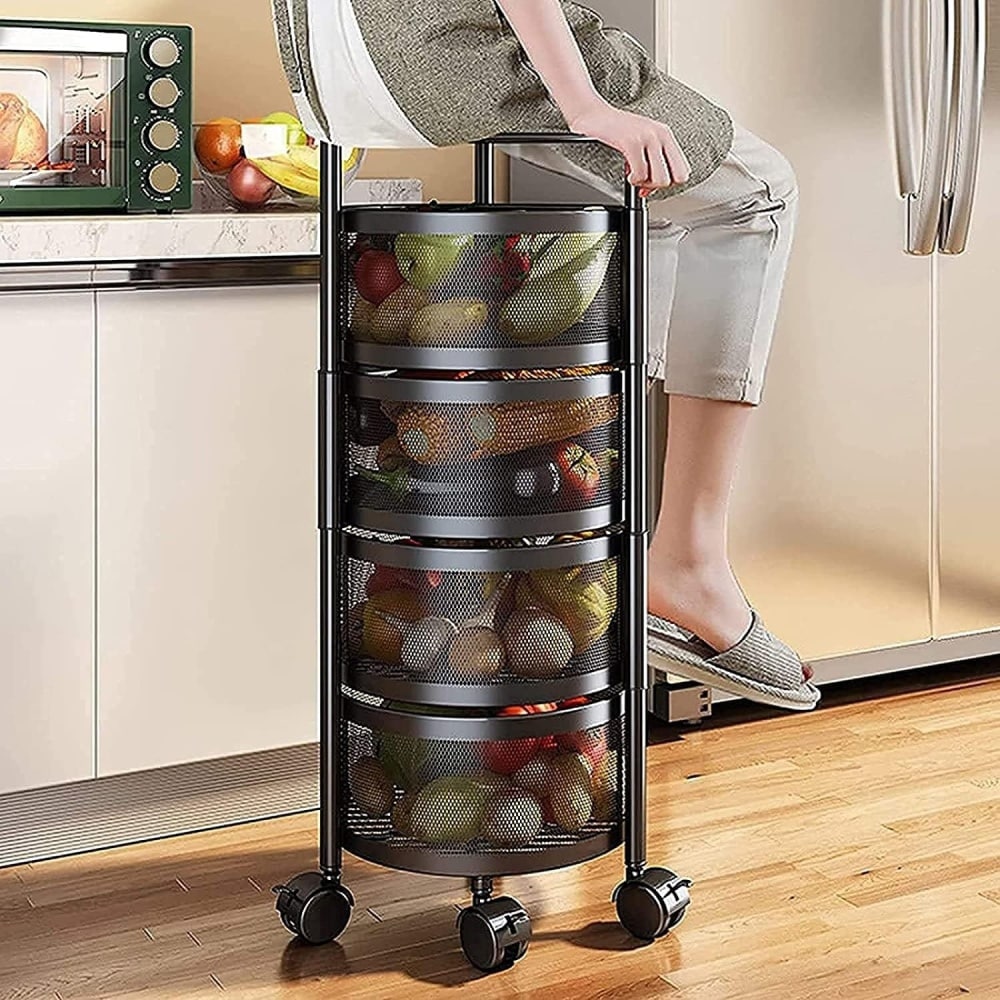 Raft bucatarie mobil cu 4 sertare rotative, organizator legume, organizator bucatarie