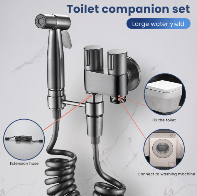 Pulverizator de bideu portabil pentru toaleta, inox, gri