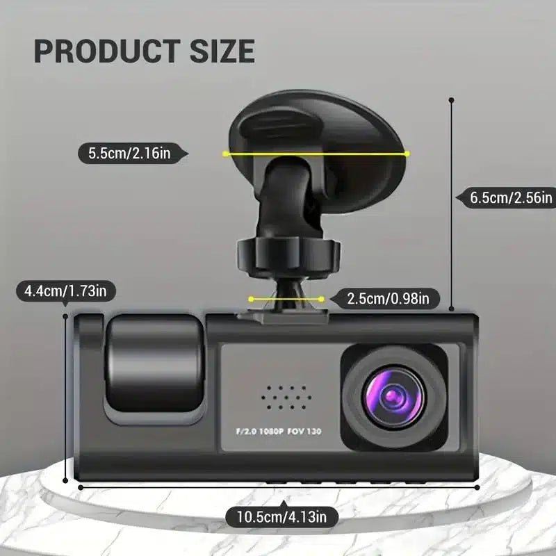 Camera auto tripla FullHD, 3 camere-fata/spate/interior, ecran 2”, G Senzor