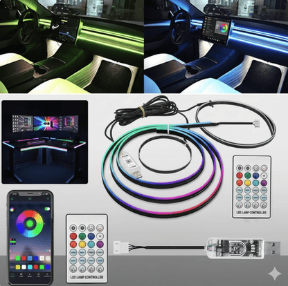 Kit Banda LED RGB Interior Auto 110cm si 25cm USB cu Telecomanda si Aplicatie Telefon