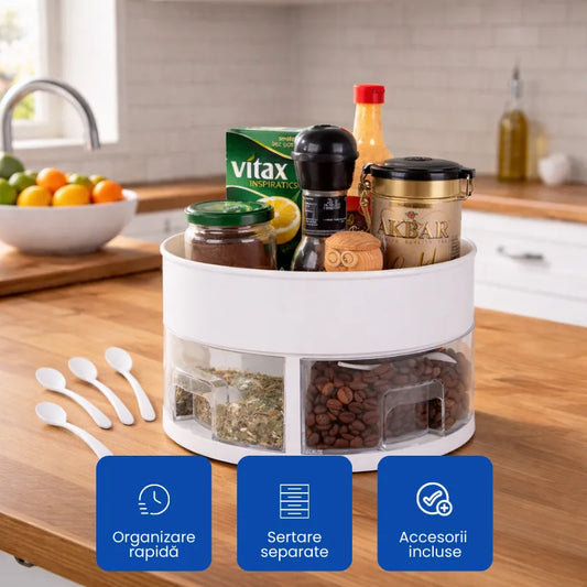 Organizator Rotativ, pentru Bucatarie, Sertare de Conente si Lingurite de Plastic, Rotund 13x22,5