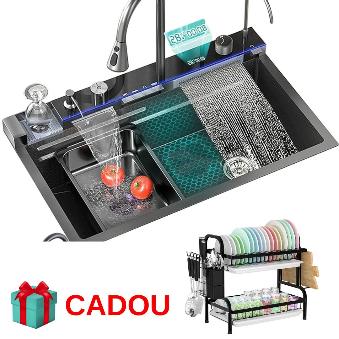 Chiuveta de bucatarie otel inoxidabil, afisaj digital temperatura apa + scurgator vase