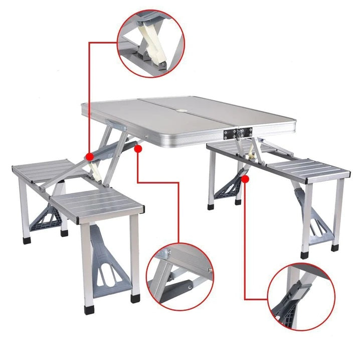 Set masa camping pliabila cu 4 scaune din aluminiu - Portabila tip geanta