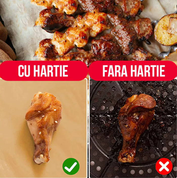 Hartii de Copt Air Fryer - Set 100 bucati, 16x20x4.5cm, Anti-Aderente si Rezistente