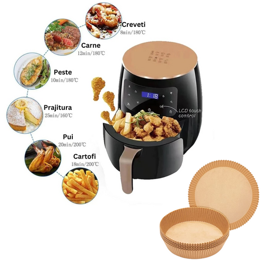 Friteuza cu Aer Cald 2400W + Set 100 Hartii de Copt