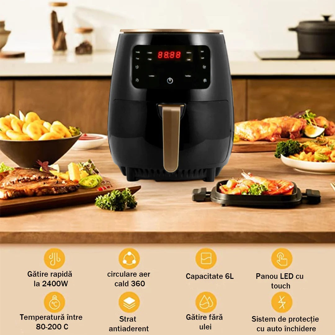 Friteuza cu Aer Cald 2400W + Set 100 Hartii de Copt
