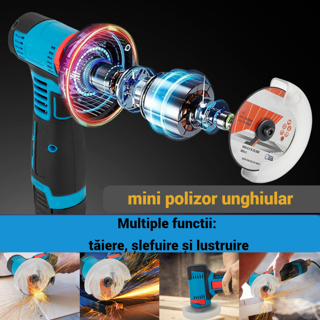 Polizor Unghiular Fara Fir 24V Li-ion, 19500 RPM - Mini Flex Portabil pentru Bricolaj