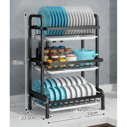 Suport Vase 3 Nivele din Otel Inoxidabil - Organizator Bucatarie 61x23.5x42cm Negru