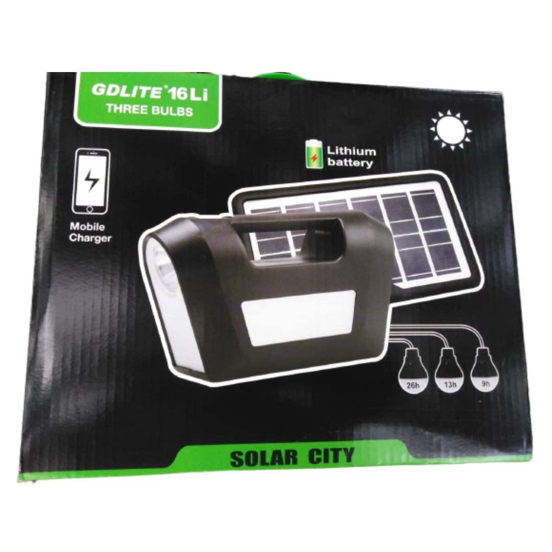 Set Panou Solar GDLITE 16Li - Kit Complet cu 3 Becuri LED, Lanterna si Incarcator USB pentru Camping
