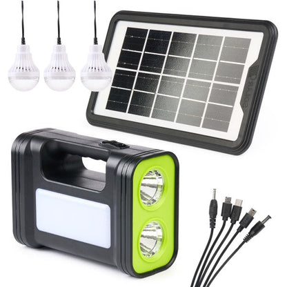 Kit Solar Portabil cu Lanterna, Radio FM, MP3 Player si 3 Becuri LED - Sistem de Iluminat si Incarcare pentru Camping