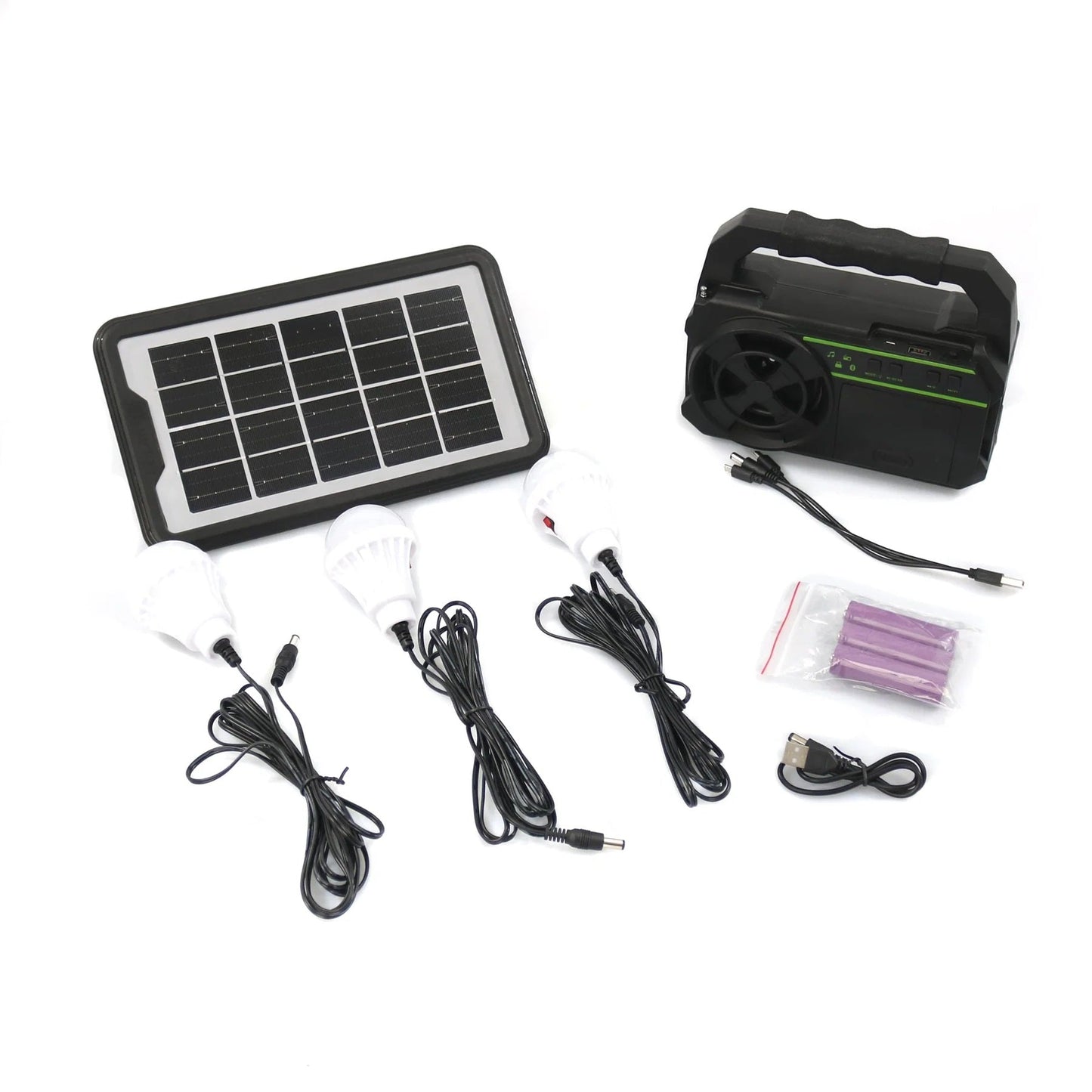 Kit Solar Portabil cu Lanterna, Radio FM, MP3 Player si 3 Becuri LED - Sistem de Iluminat si Incarcare pentru Camping
