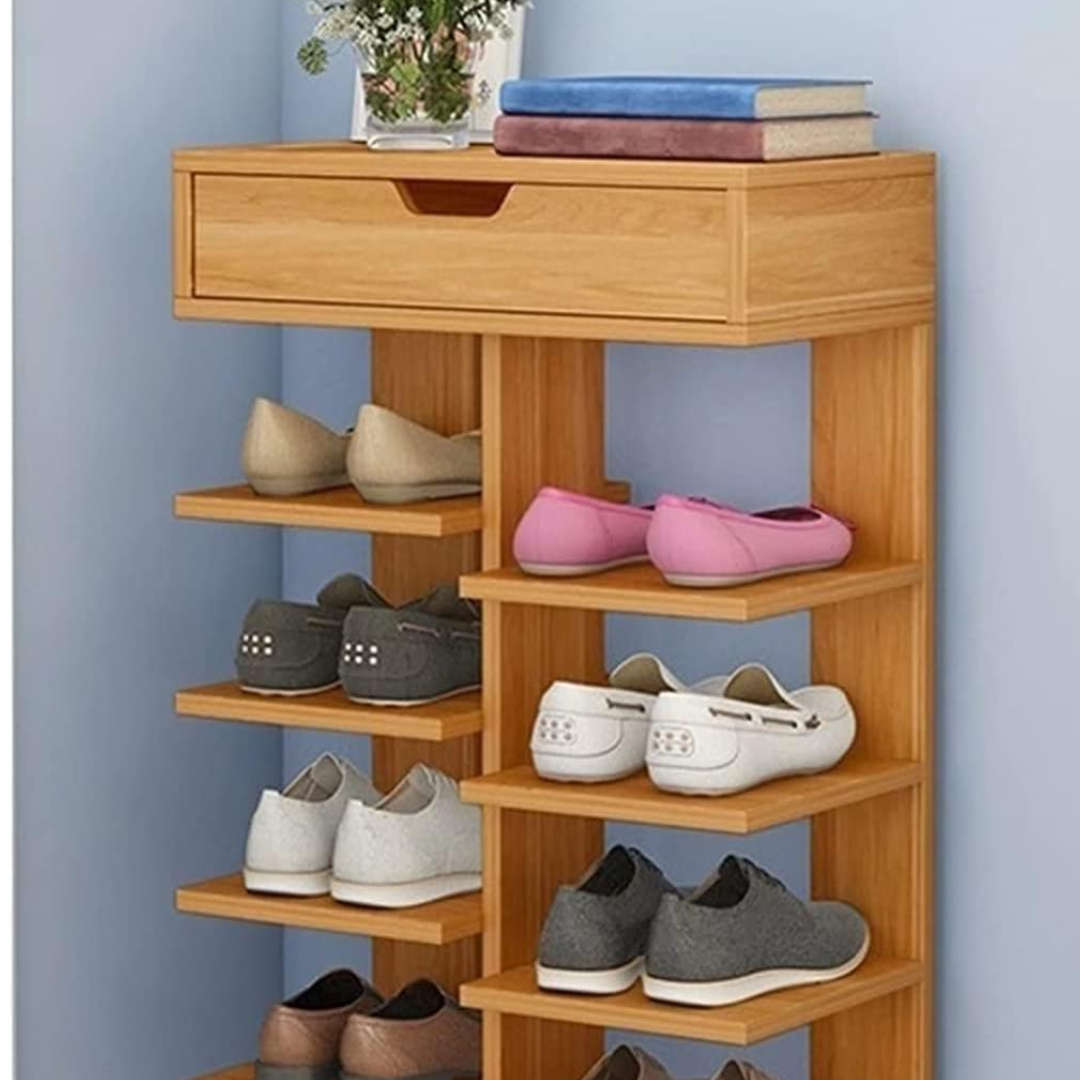 Pantofar cu 7 Etaje din Lemn Deschis - Suport Elegant pentru Pantofi cu Design Spatios