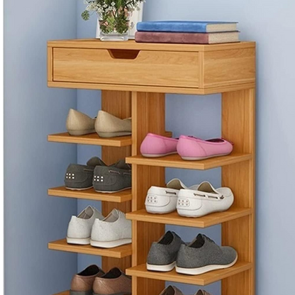 Pantofar cu 7 Etaje din Lemn Deschis - Suport Elegant pentru Pantofi cu Design Spatios
