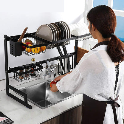 Suport Scurgator Extensibil pentru Vase - Organizator Multifunctional pentru Bucatarie din Otel Inoxidabil