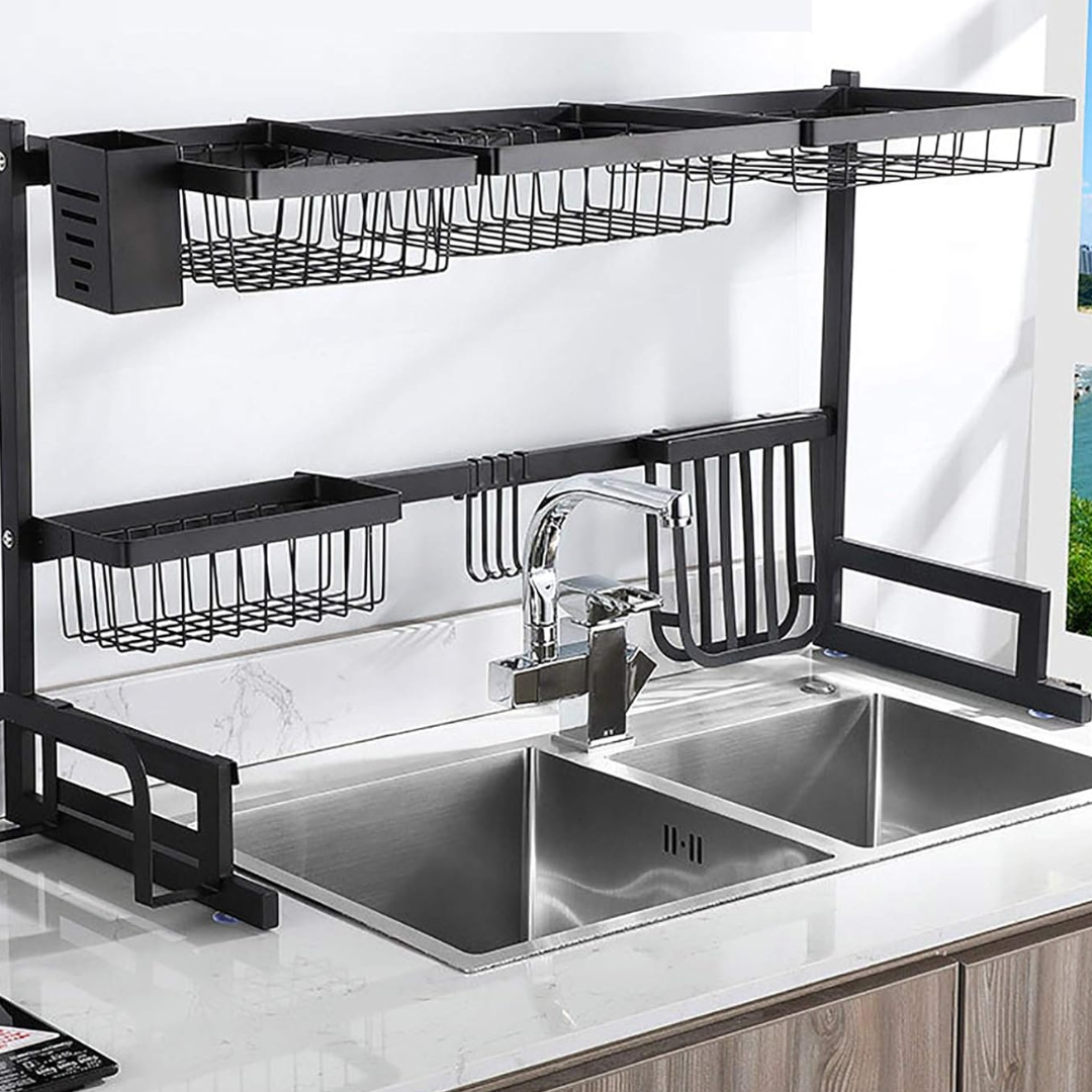 Suport Scurgator Extensibil pentru Vase - Organizator Multifunctional pentru Bucatarie din Otel Inoxidabil