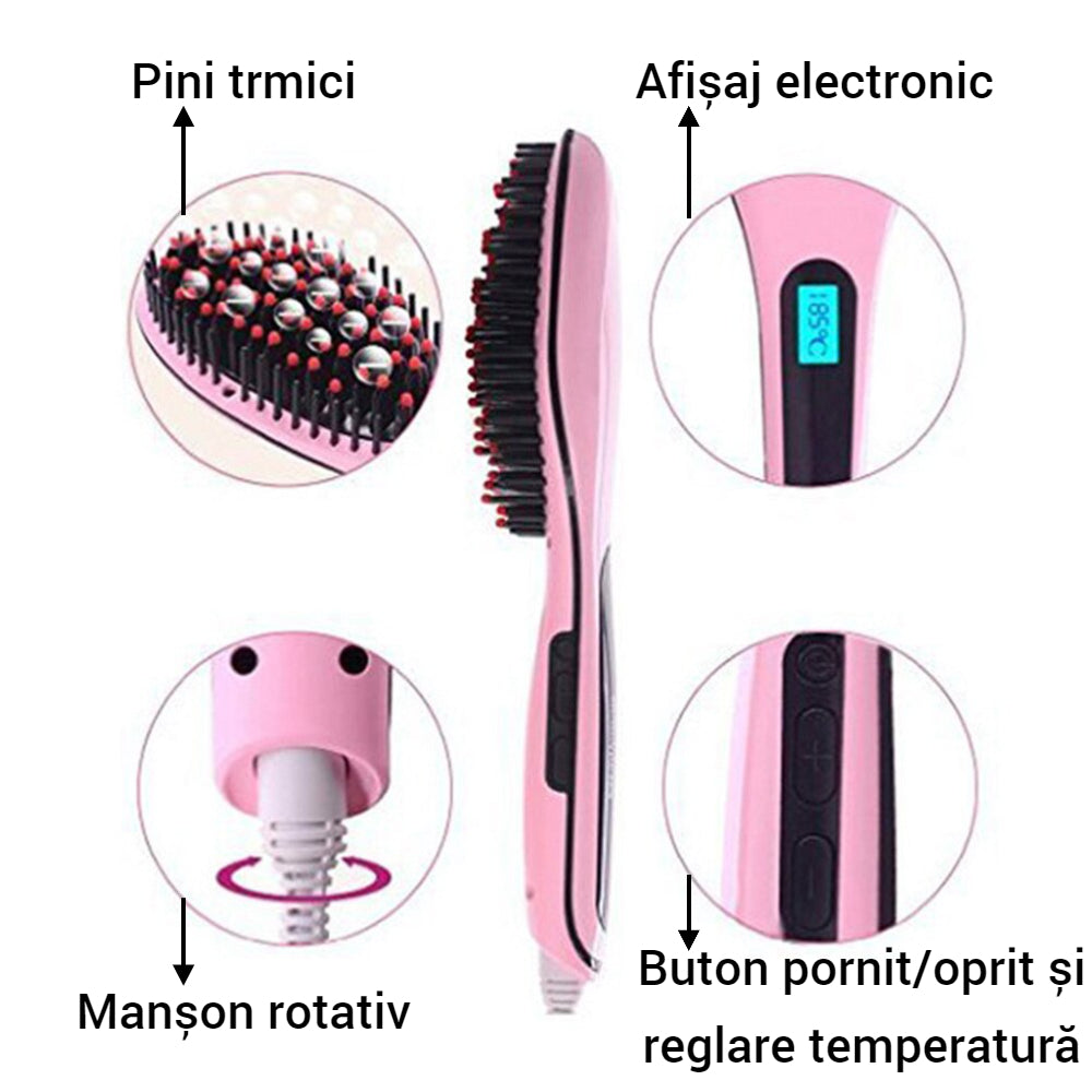 Perie electrica pentru indreptarea parului cu temperatura reglabila - Styling profesional acasa