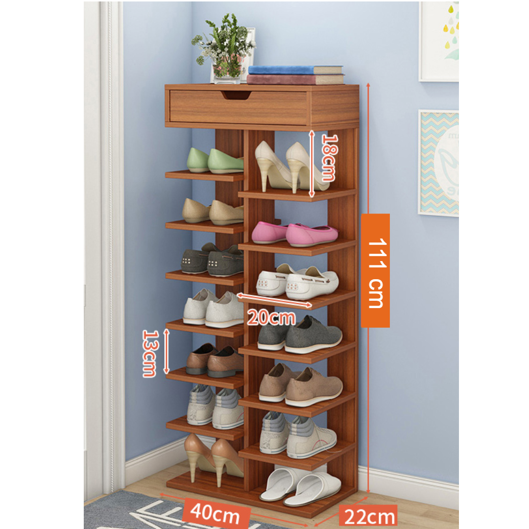 Pantofar cu 7 Etaje din PAL - Organizator Pantofi Elegant, Culoare Lemn Inchis
