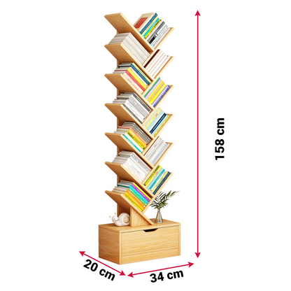 Raft modern pentru depozitare carti, organizator din lemn, Design artistic in forma de copac