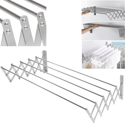 Uscator de rufe telescopic de perete tip acordeon din aluminiu - suport retractabil pentru economie de spatiu