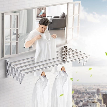 Uscator de rufe telescopic de perete tip acordeon din aluminiu - suport retractabil pentru economie de spatiu
