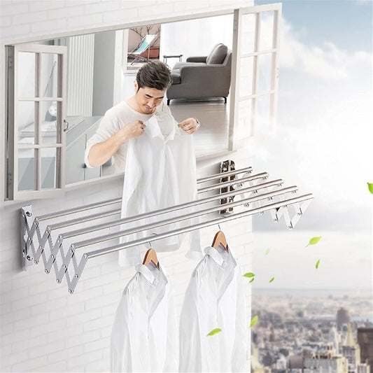 Uscator de rufe telescopic de perete tip acordeon din aluminiu - suport retractabil pentru economie de spatiu