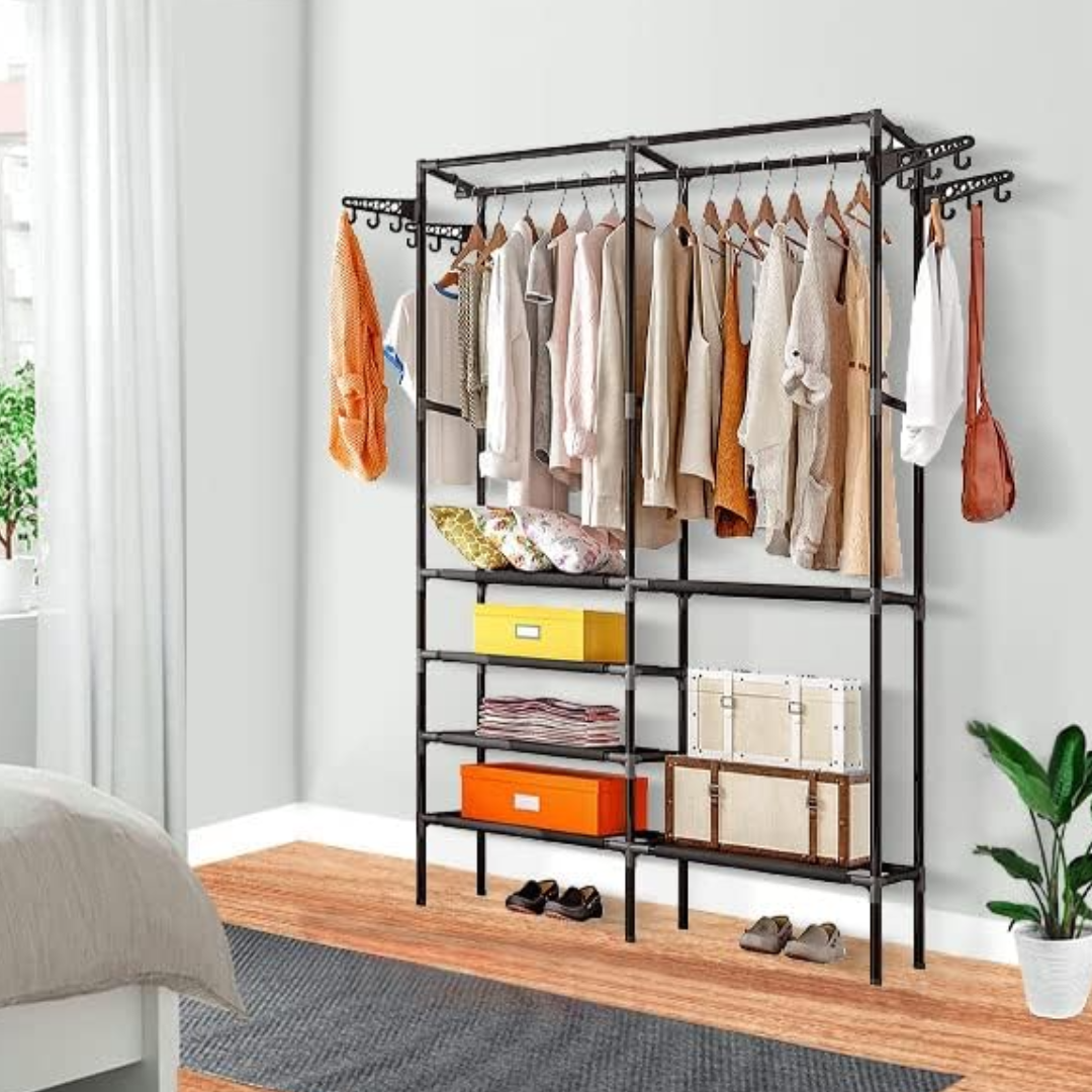 Suport Organizator Haine si Incaltaminte cu Agatatori Laterale - Solutia Perfecta pentru Garderoba Ta