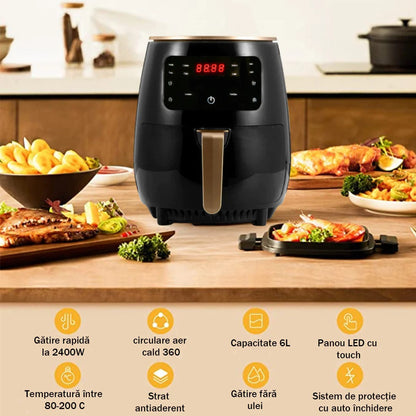 Pachet Friteuza cu Aer Cald 6L 2400W + Farfurie Silicon - Gatit Sanatos Fara Ulei