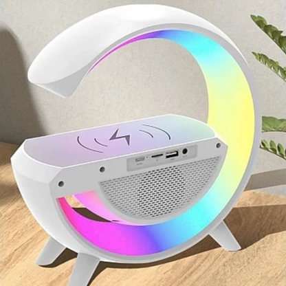Lampa LED RGB Multifunctionala cu Incarcare Wireless, Bluetooth, Ceas si Alarma - 15W