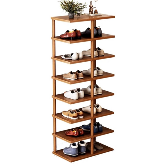 Pantofar cu 7 Etaje din Lemn Deschis - Suport Elegant pentru Pantofi cu Design Spatios