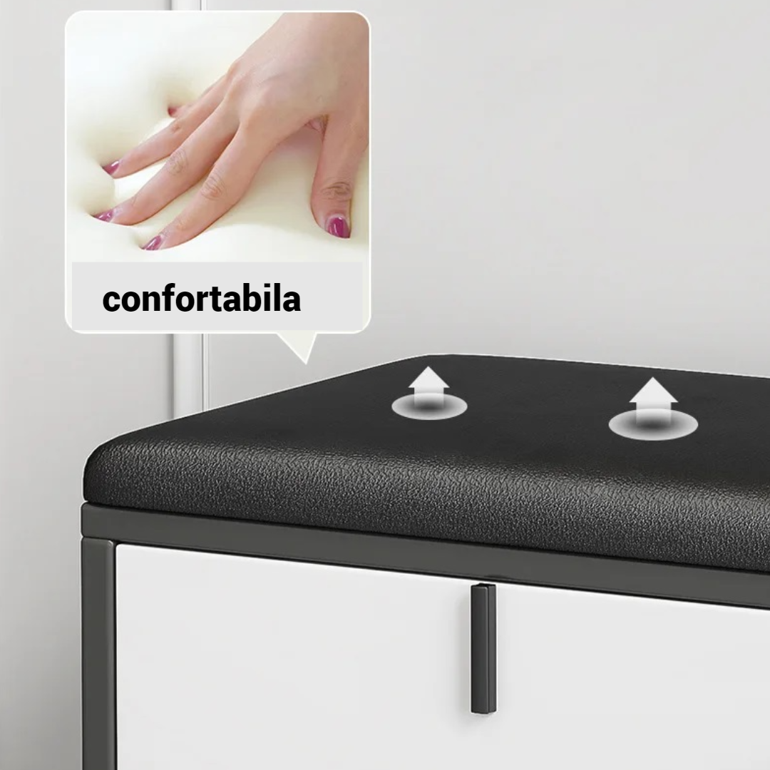 Dulap organizator pentru incaltaminte cu bancheta si 2 usi, 80x30x45 cm - Solutie completa de depozitare