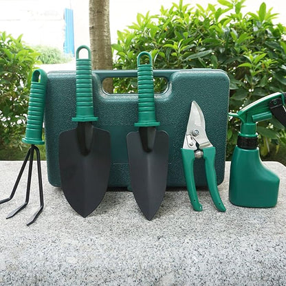 Set complet accesorii gradinarit 5 piese cu cutie depozitare - Unelte ergonomice pentru gradina ta