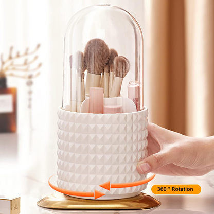 Organizator Rotativ 360° pentru Pensule si Cosmetice - Suport Machiaj cu Capac Transparent