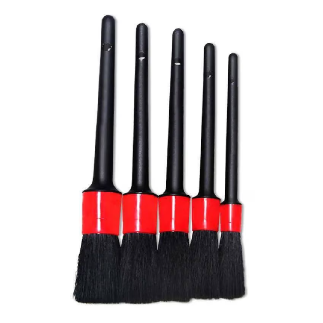 Set 5 Perii Profesionale Detailing Auto - Curatare Interior si Exterior, Jante, Bord, Caroserie cu Cutie Depozitare