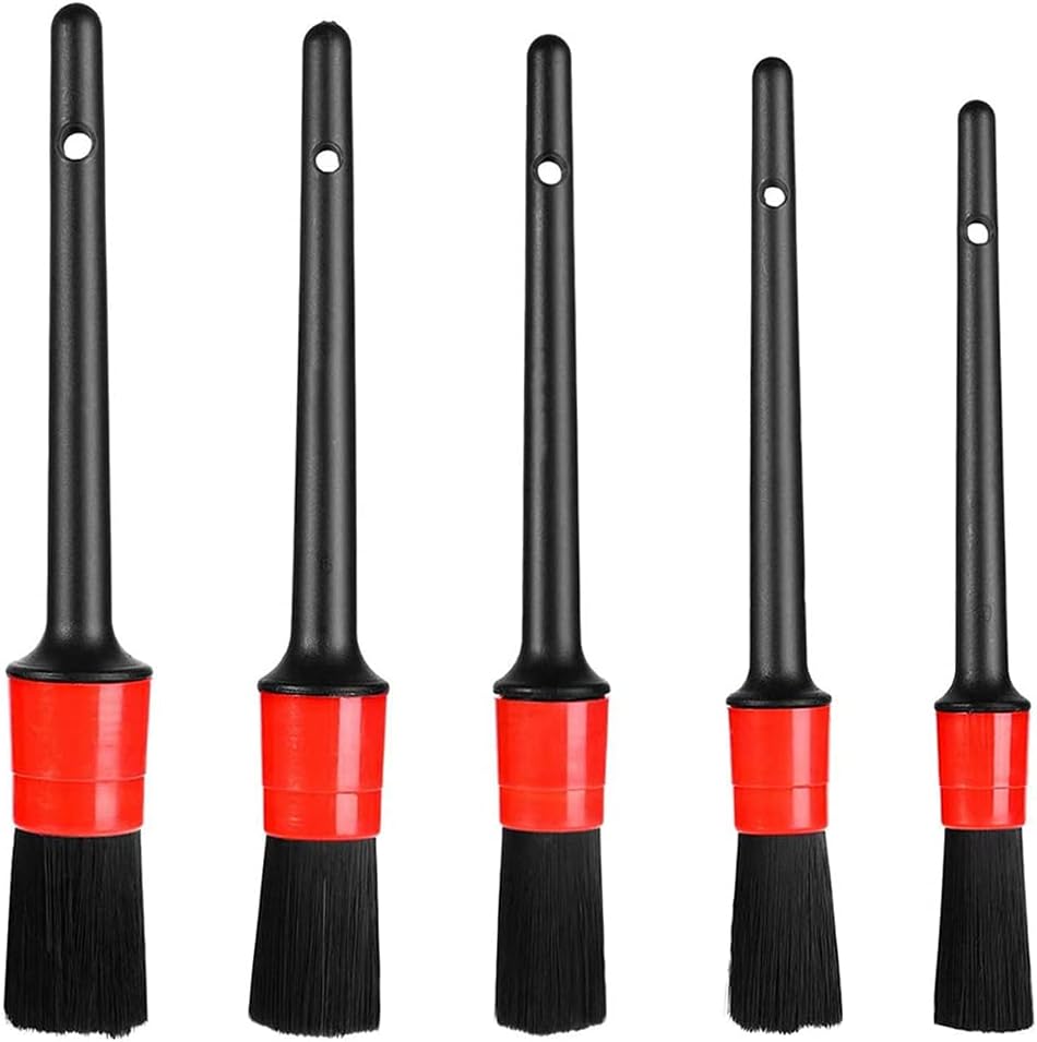 Set 5 Perii Profesionale Detailing Auto - Curatare Interior si Exterior, Jante, Bord, Caroserie cu Cutie Depozitare