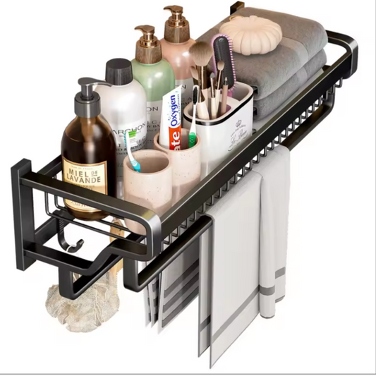 Raft metalic multifunctional cu agatatori pentru bucatarie si baie - Organizare optima